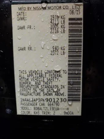 2015 Nissan Altima 1N4AL3AP3FN901230 Lot 55178696