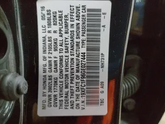 2016 Honda Civic 19XFC1F96GE027444 Lot 56225696